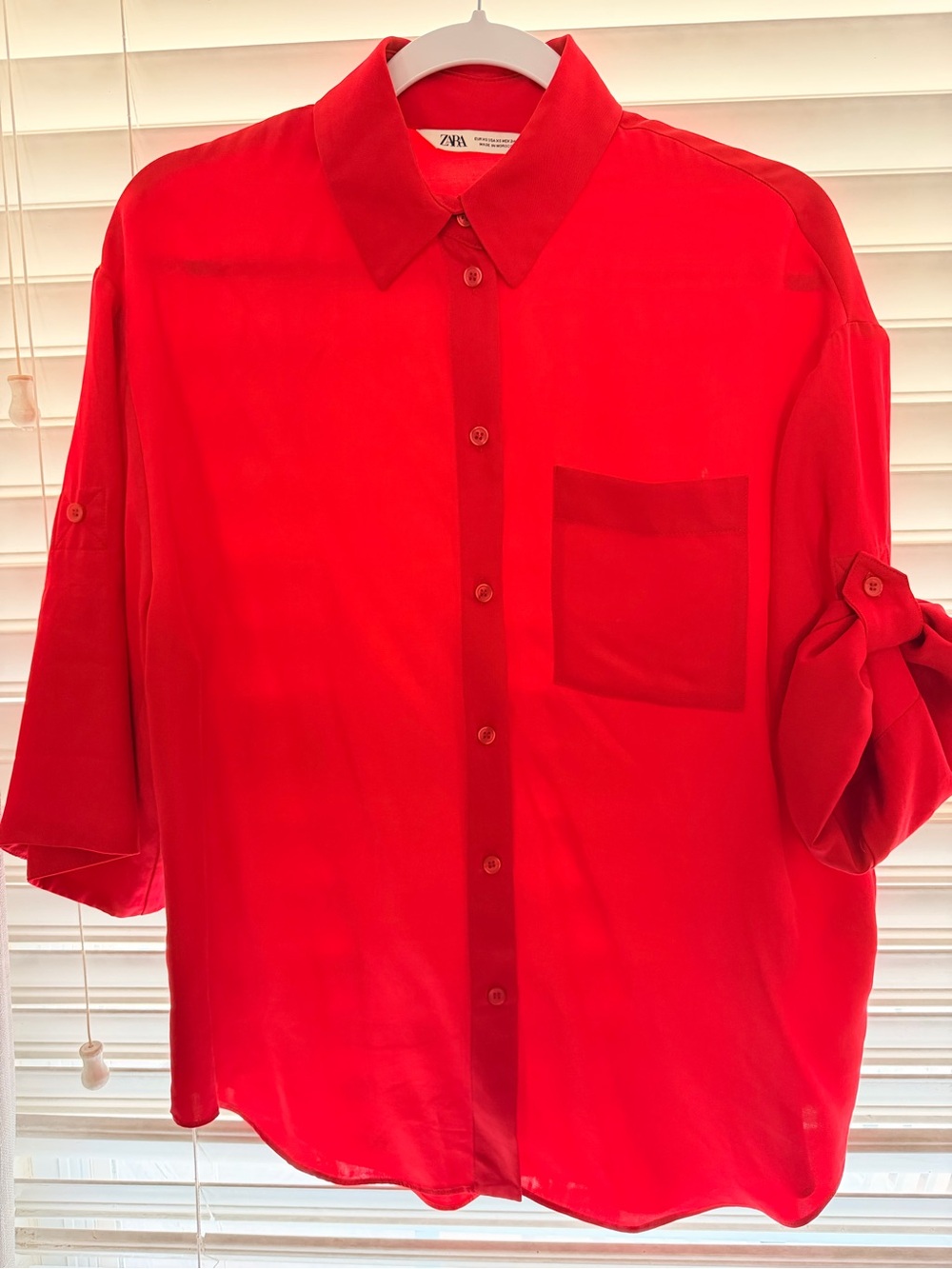 Zara Bright Red Oversized Button-Down Shirt